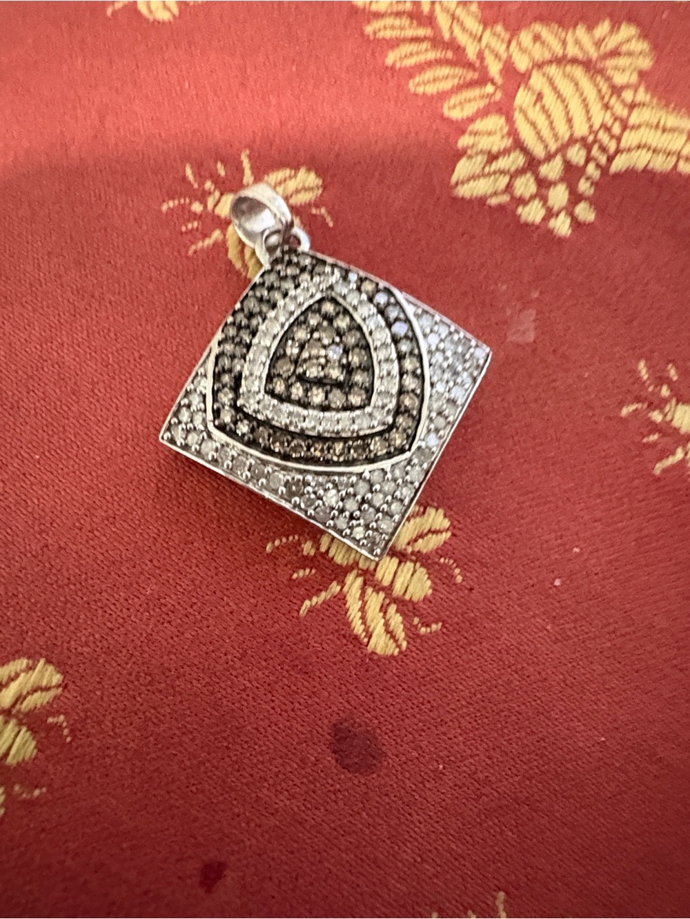 Sterling Silver Pavé champagne and white diamond Geometric Pendant - Silver Tone